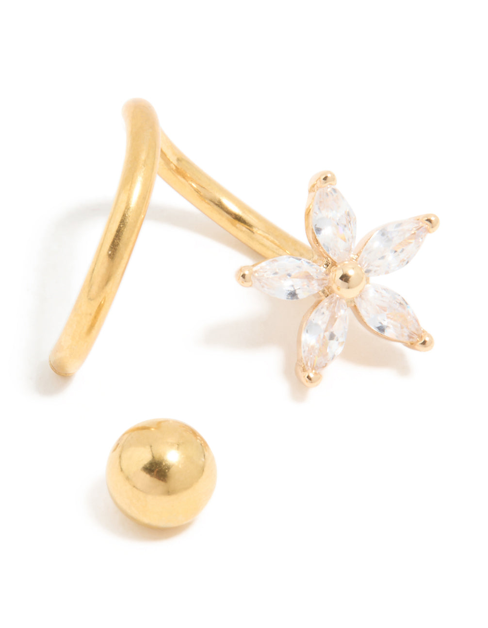 Gold Plated Surgical Steel Cubic Zirconia Flower Wrap Spiral Belly Bar