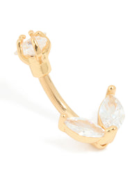 Gold Plated Surgical Steel Cubic Zirconia Leaf Bar Belly Bar - link has visual effect only