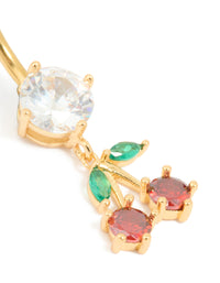 Gold Plated Surgical Steel Cubic Zirconia Cherry Drop Belly Bar - link has visual effect only