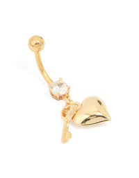 Surgical Steel Diamante Heart & Key Drop Belly Bar - link has visual effect only