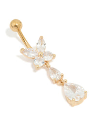 Surgical Steel Cubic Zirconia Butterfly Drop Belly Bar - link has visual effect only