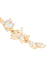 Gold Plated Surgical Steel Cubic Zirconia Butterfly & Leaf Drop Belly Bar - link has visual effect only