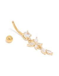 Gold Plated Surgical Steel Cubic Zirconia Butterfly & Leaf Drop Belly Bar - link has visual effect only