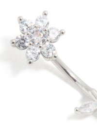 Surgical Steel Cubic Zirconia Flower Thread Through Belly Bar - link has visual effect only