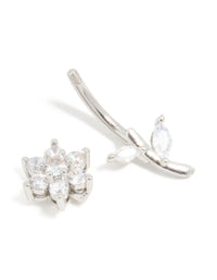 Surgical Steel Cubic Zirconia Flower Thread Through Belly Bar - link has visual effect only
