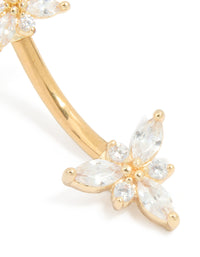Gold Plated Titanium Diamante Double Dainty Flower Belly Bar - link has visual effect only