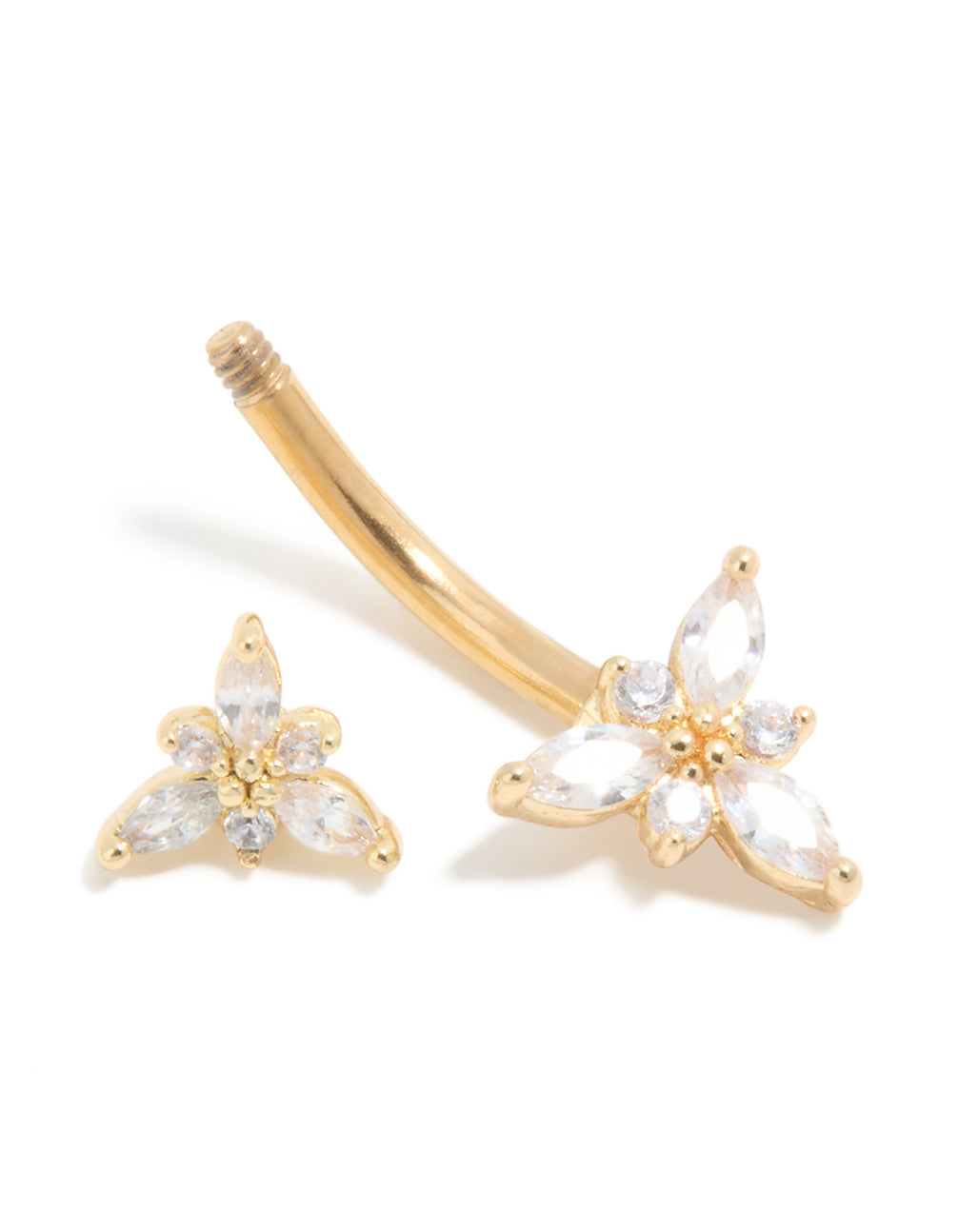 Gold Plated Titanium Diamante Double Dainty Flower Belly Bar
