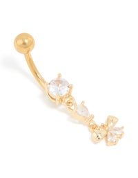 Gold Plated Titanium Cubic Zirconia Fine Bow Drop Belly Bar - link has visual effect only
