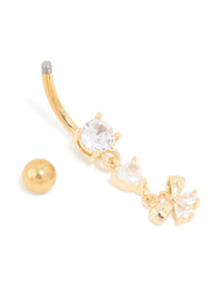 Gold Plated Titanium Cubic Zirconia Fine Bow Drop Belly Bar - link has visual effect only