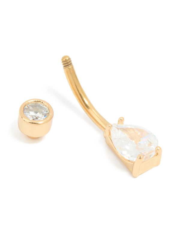 Gold Plated Titanium Cubic Zirconia Double Belly Bar