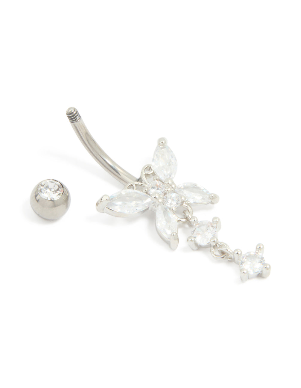 Titanium Cubic Zirconia Butterfly Drop Belly Bar