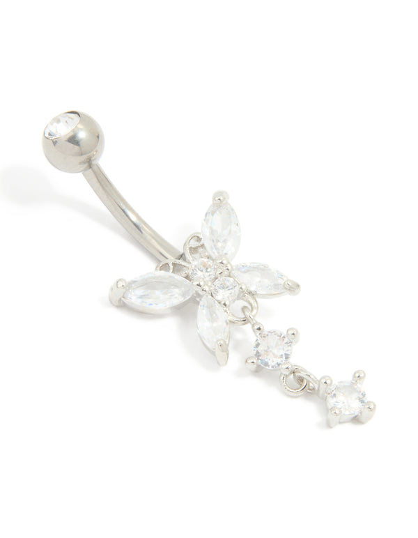 Titanium Cubic Zirconia Butterfly Drop Belly Bar
