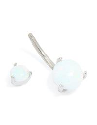 Titanium White Opal Cubic Zirconia Belly Bar - link has visual effect only