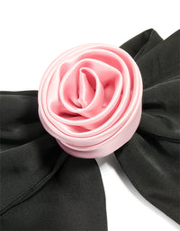 Black Rosette Short Bow Fabric Hair Clip - link has visual effect only
