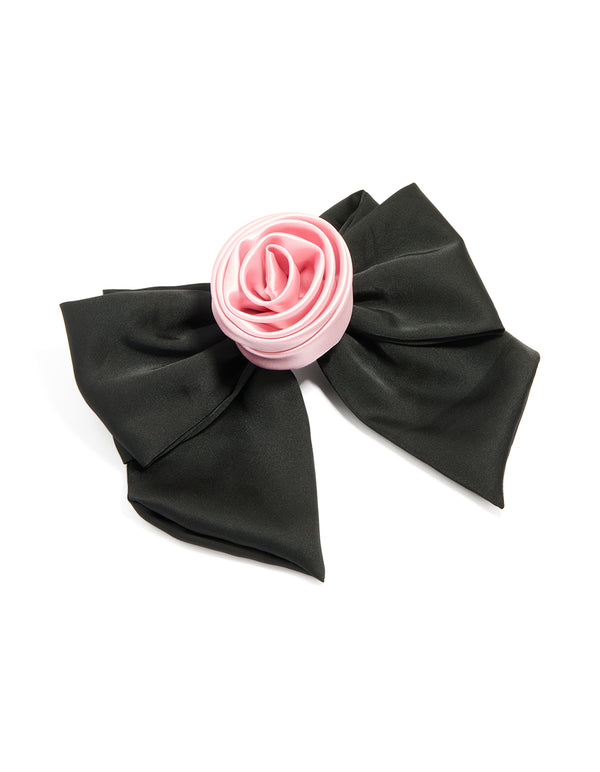 Black Rosette Short Bow Fabric Hair Clip