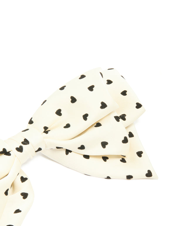 White Fabric Bow With Heart Polka Dot Hair Clip