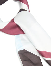 White Chocolate Brown & Red Fabric Geometric Square Print Scarf - link has visual effect only