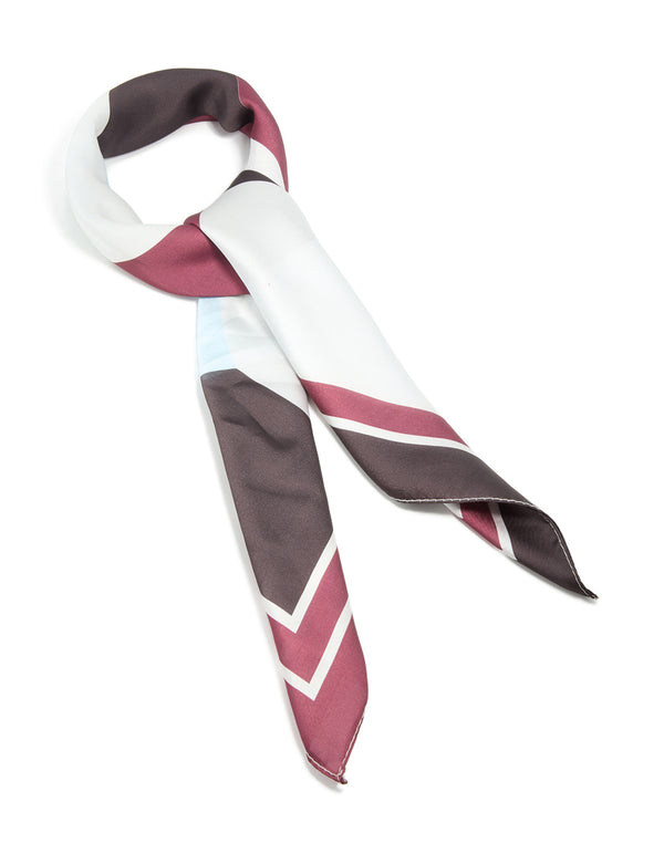 White Chocolate Brown & Red Fabric Geometric Square Print Scarf