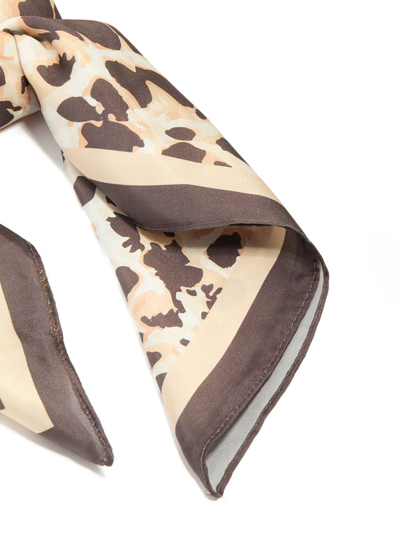 Brown Polyester Fabric Abstract Animal Print Scarf