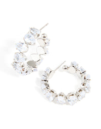 Silver Cubic Zirconia Cluster Hoop Earrings - link has visual effect only