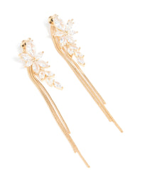 Gold Cubic Zirconia Flower Chain Drop Earrings - link has visual effect only