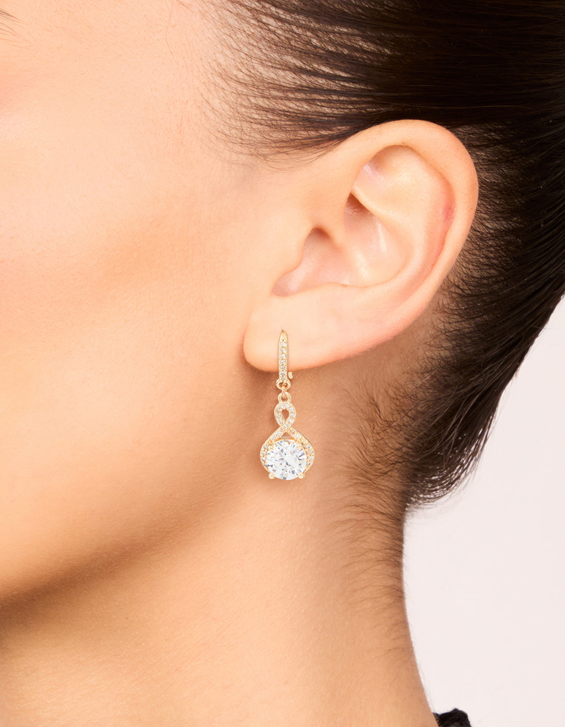 Gold Cubic Zirconia Dainty Circle Drop Earrings
