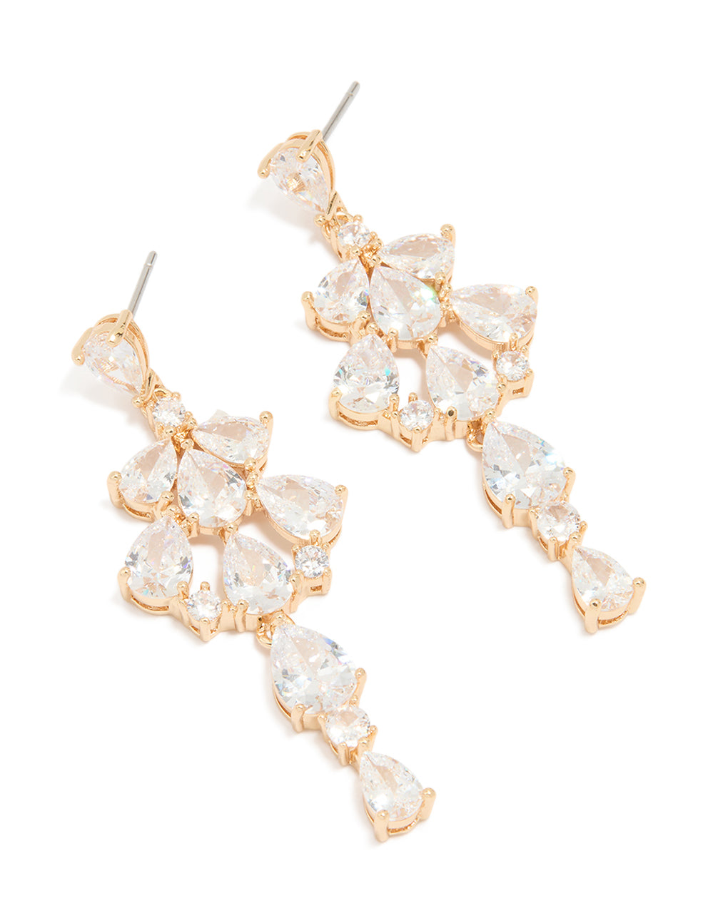 Gold Plated Large Multi Cubic Zirconia Pear Drop Earrings
