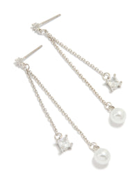 Silver Cubic Zirconia Pearl Chain Drop Earrings - link has visual effect only