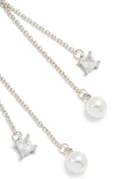 Silver Cubic Zirconia Pearl Chain Drop Earrings - link has visual effect only