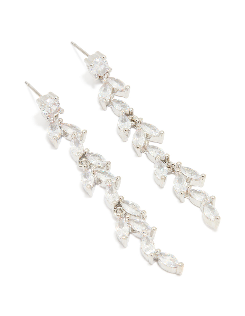 Silver Cubic Zirconia Large Vine Drop Earrings