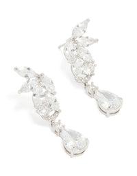 Silver Cubic Zirconia Dainty Flower Drop Earrings - link has visual effect only