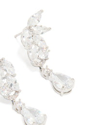 Silver Cubic Zirconia Dainty Flower Drop Earrings - link has visual effect only