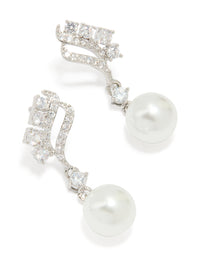 Silver Cubic Zirconia Pearl Mini Drop Earrings - link has visual effect only