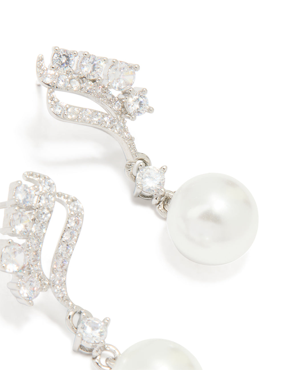 Silver Cubic Zirconia Pearl Mini Drop Earrings