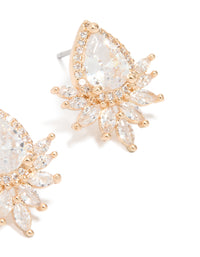 Gold Cubic Zirconia Pear Flower Stud Earrings - link has visual effect only