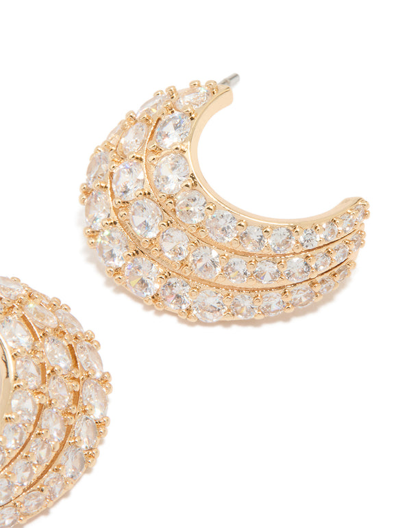 Gold Cubic Zirconia Curved Stud Earrings
