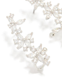Silver Cubic Zirconia Floral Marquise Cuff Earrings - link has visual effect only