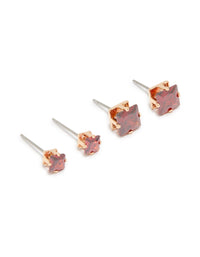 Gold Red Cubic Zirconia Square Stud Earrings 2-Pack - link has visual effect only