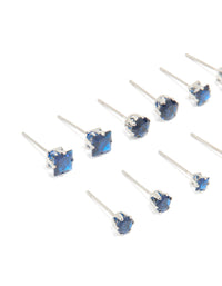 Silver Blue Cubic Zirconia Classic Stud Earrings 6-Pack - link has visual effect only