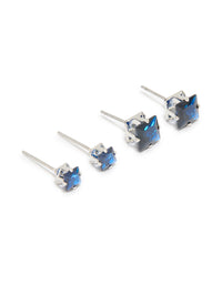 Silver Blue Cubic Zirconia Square Stud Earrings 2-Pack - link has visual effect only