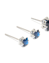 Silver Blue Cubic Zirconia Square Stud Earrings 2-Pack - link has visual effect only