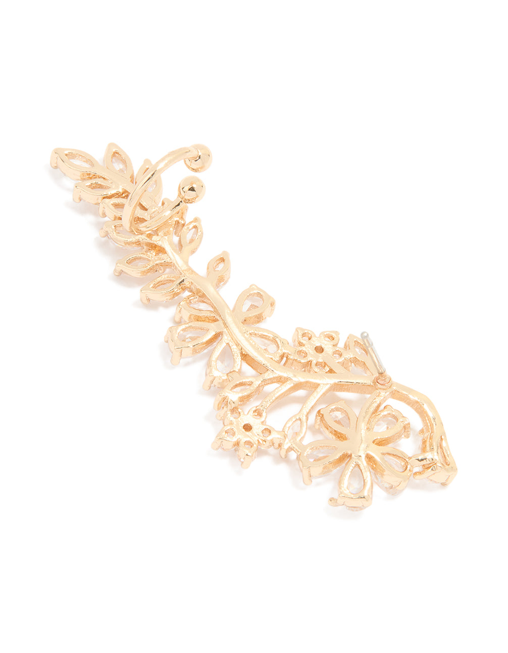 Gold Cubic Zirconia Large Floral Cuff Earring