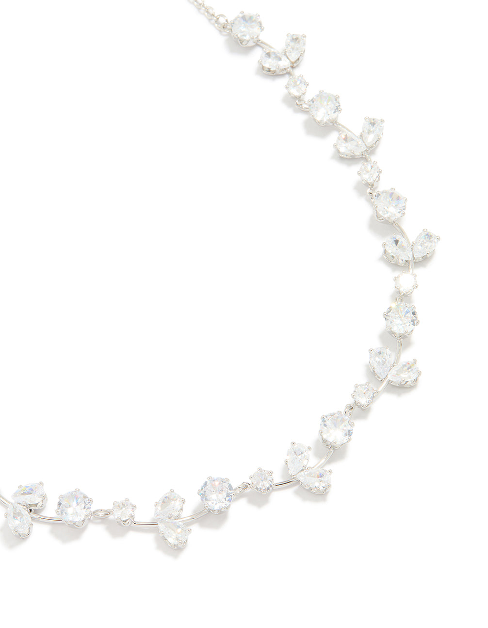 Silver Cubic Zirconia Floral Cluster Necklace