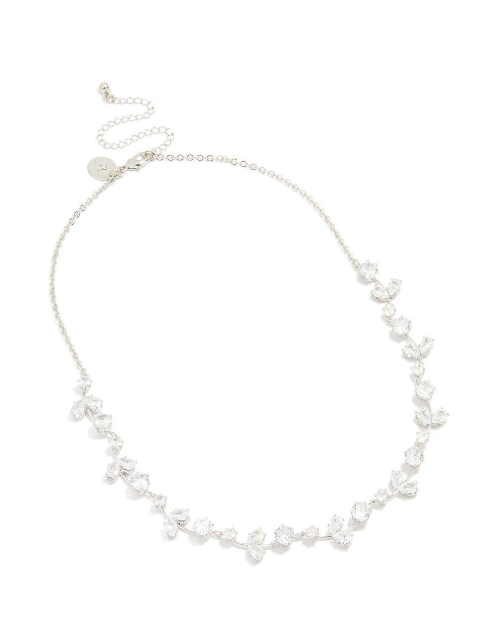 Silver Cubic Zirconia Floral Cluster Necklace