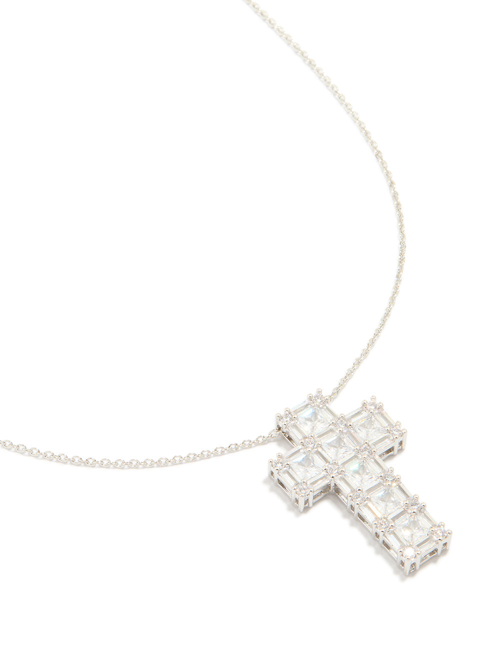 Silver Cubic Zirconia Mega Cross Necklace