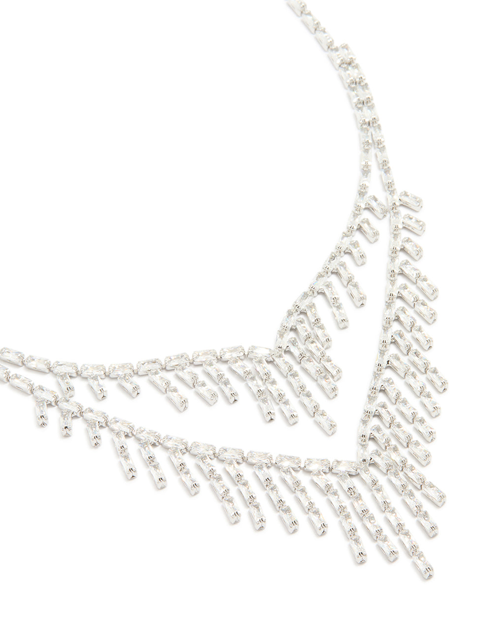Silver Cubic Zirconia Statement Layered Chain Necklace
