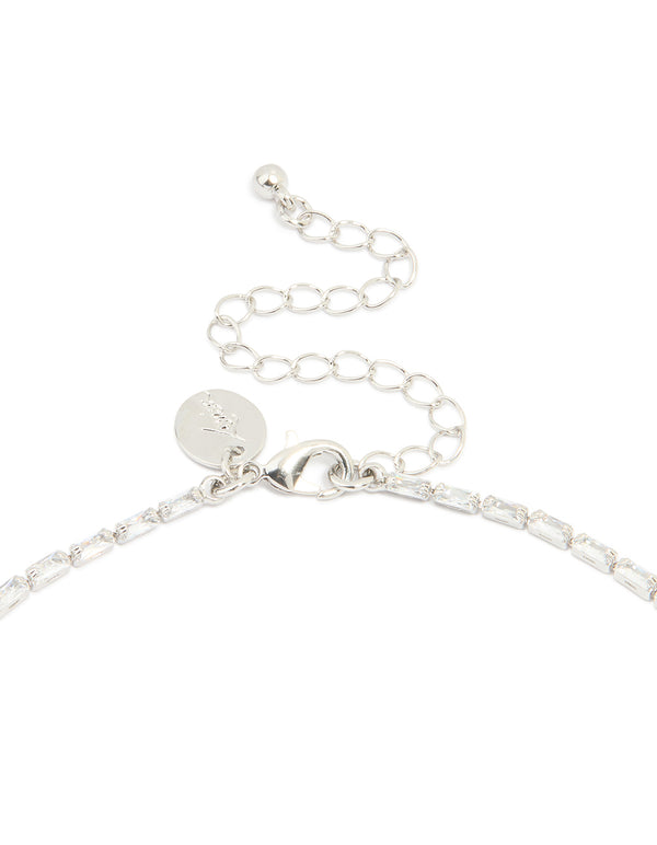 Silver Cubic Zirconia Statement Layered Chain Necklace