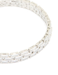 Silver Cubic Zirconia Rectangular Layered Tennis Bracelet - link has visual effect only