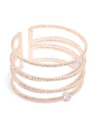Rose Gold Cubic Zirconia Multi Layered Cross Wrist Cuff - link has visual effect only