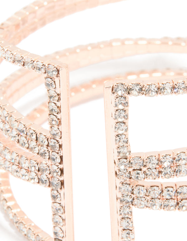 Rose Gold Cubic Zirconia Multi Layered Cross Wrist Cuff